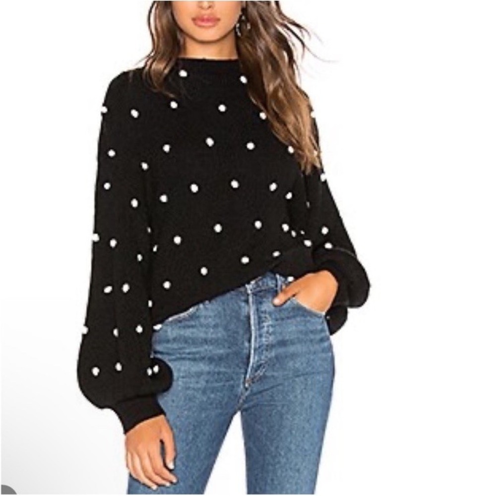SAYLOR Christie Sweater Womens M/L Polka‎ Dot Pom-Pom Balloon Sleeves Pullover